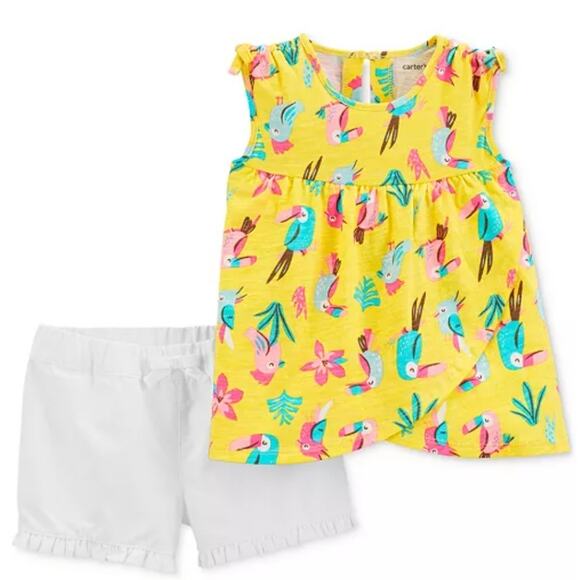 Carter's Baby Girl 2 Piece Cotton Toucan Print Top & Shorts Set Size 6 Months - Picture 1 of 6